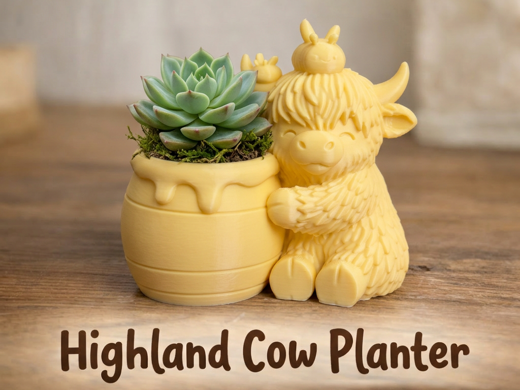 Highland Cow Planter Honey Pot with Bees