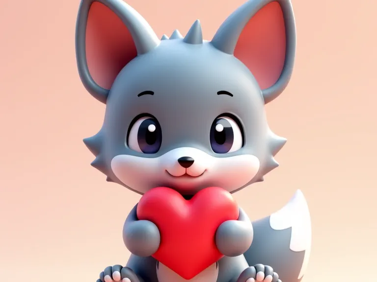 Loup mignon tenant un cœur