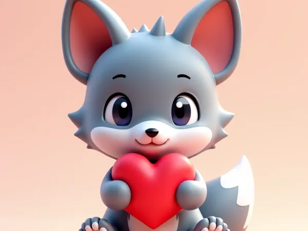 Loup mignon tenant un cœur