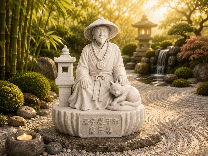Zen Garden Guardian with Cat