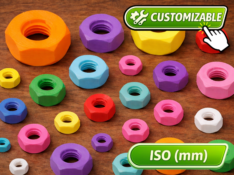 Customizable ISO Parametric Nut (from M1.6 to M64)