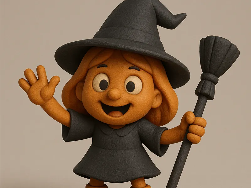 Fröhliche kleine Hexe mit Besen Halloween