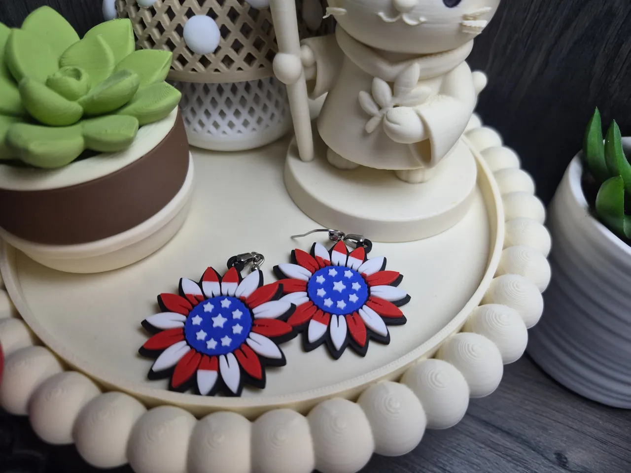 Patriotic Sunflower Earrings view 2