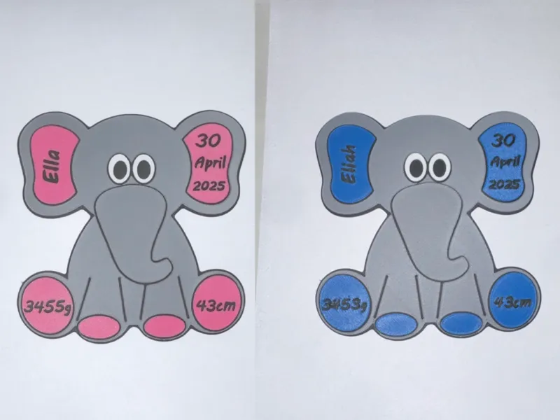 Personalisiertes Geburtsdaten-Schild Elefant