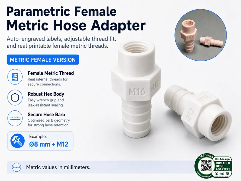 Parametric Auto-Labeled Female METRIC Hose Adapter