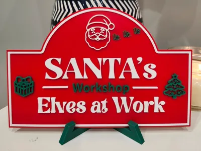 Santa's Workshop Christmas Sign with Stand