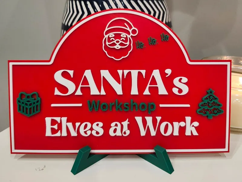 Santa's Workshop Christmas Sign with Stand