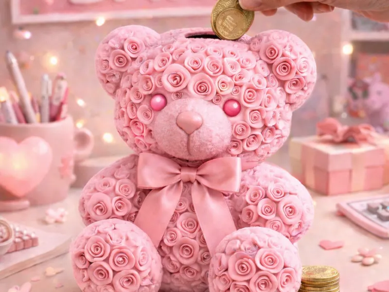 Rose Teddy Bear Piggy Bank