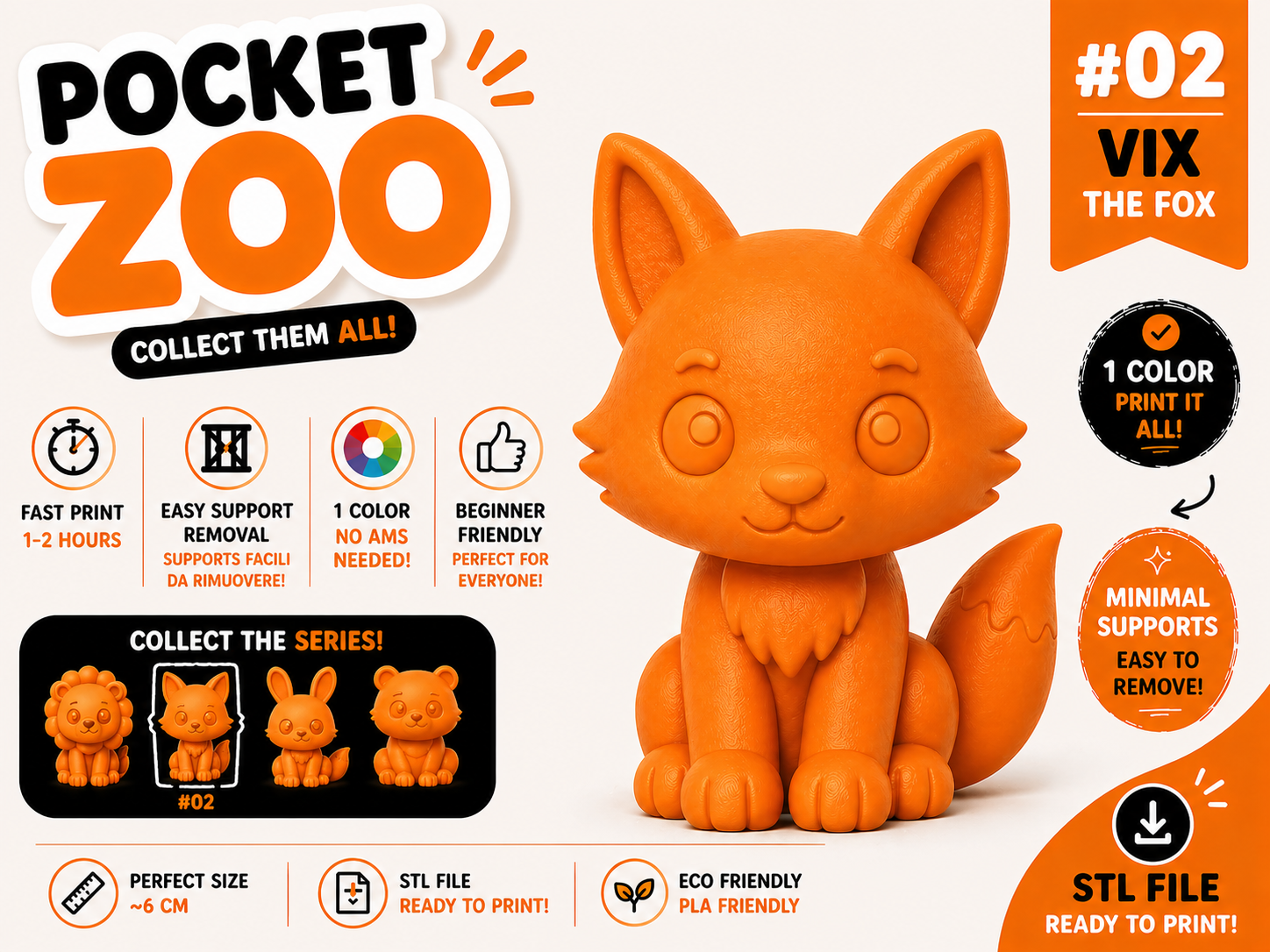 Pocket Zoo #02 – Vix the Fox easy to print
