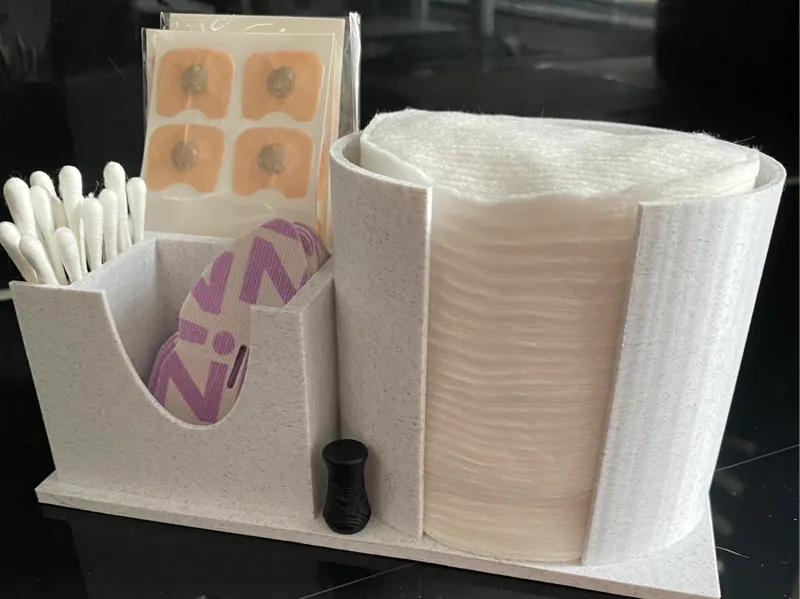 Oval cotton pad stand + room for other essentials 