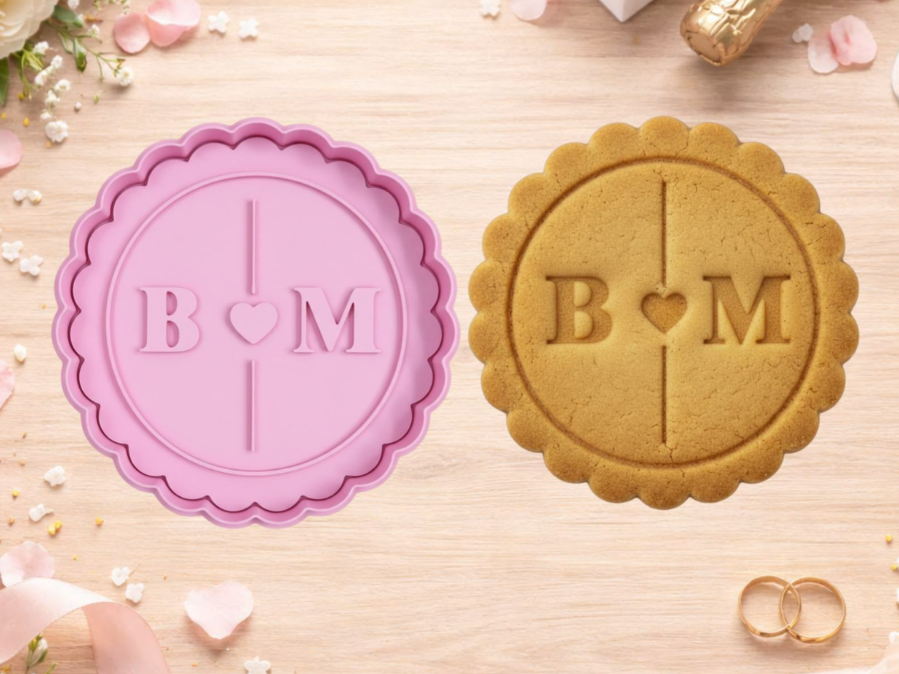 Wedding Monogram Cookie Cutter+Stamp–Editable Mod2