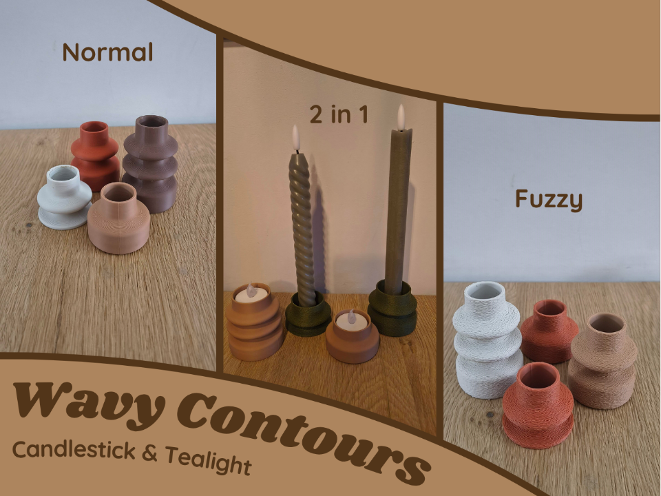 Wavy Contours Candle Set - Candlestick & Tealight