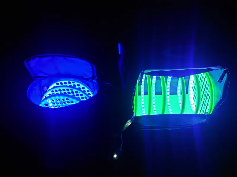 Disc golf holder with UV LED lighting