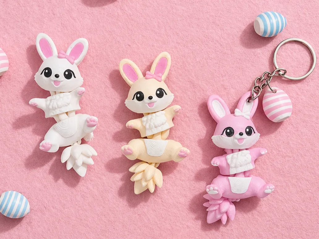 Cute Flexi Easter Bunny - Articulated Toy/Keychain view 4