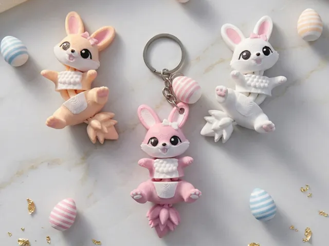 Cute Flexi Easter Bunny - Articulated Toy/Keychain