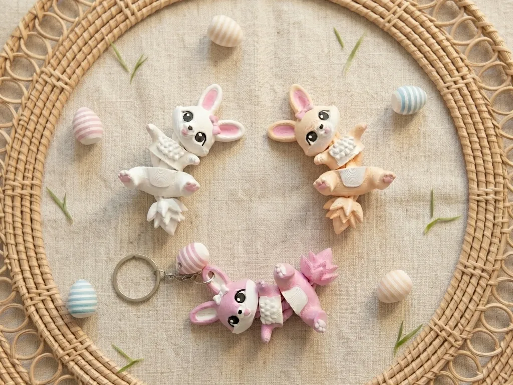 Cute Flexi Easter Bunny - Articulated Toy/Keychain view 3