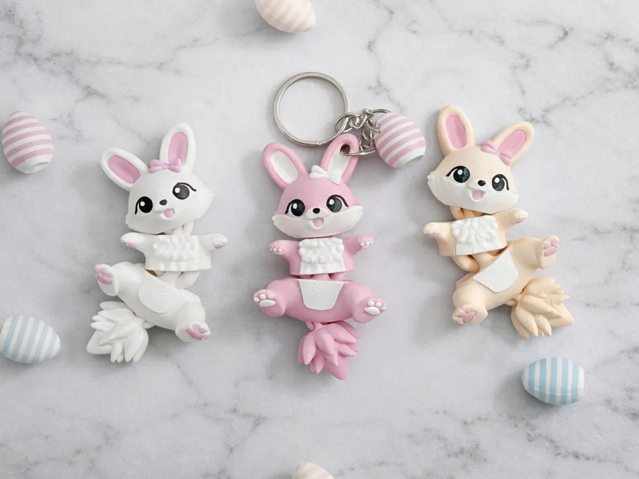 Cute Flexi Easter Bunny - Articulated Toy/Keychain view 2