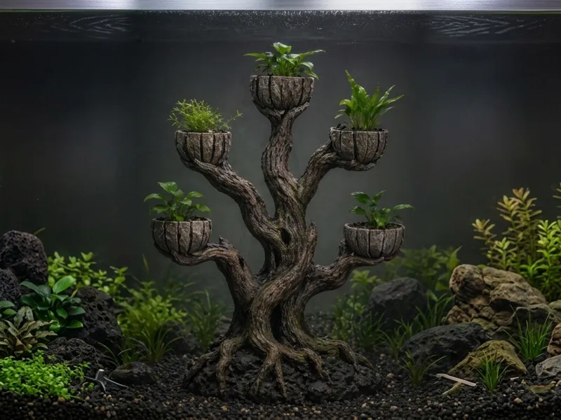 Arredo per acquario con vasi per piante