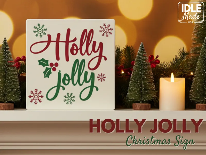 Holly Jolly Christmas Sign - Shelf Sign Xmas Decor