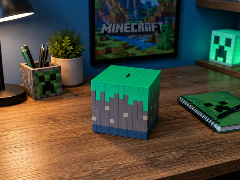 Minecraft Grasblock Spardose mit Geheimfach