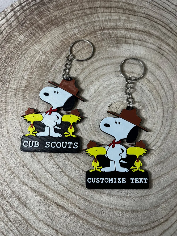 Snoopy Keyless Script Customizable text - Snoopy Scout Patrol Keychain - Free 3D Print Model ...