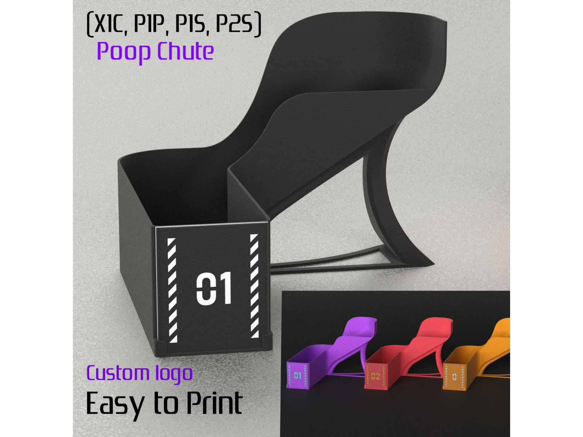 Poop Chute (X1C, P1P, P1S, P2S) Easy to Print