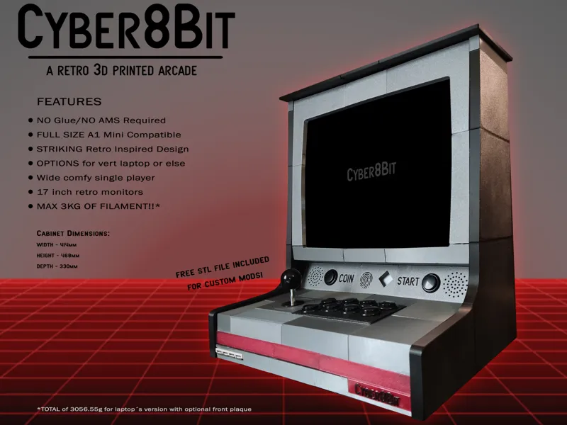 CYBER8BIT - NO AMS 3d Printed 1 PLAYER ARCADE