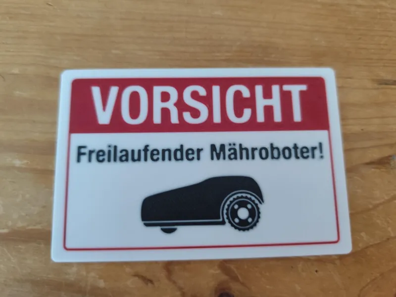 Mähroboter Warnschild