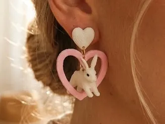 Heart Cute Bunny Earrings Easter Valentine's Day