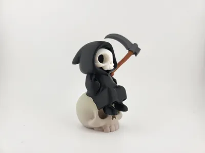 Kawaii Grim Reaper on Skull Cute Spooky HALLOWEEN - Free 3D Print Model ...