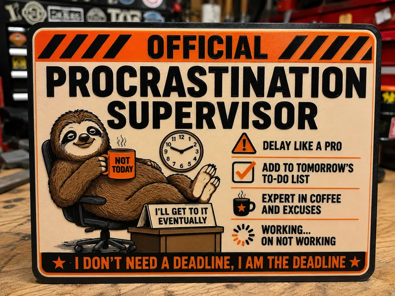 Official Procrastination Supervisor Sloth Sign