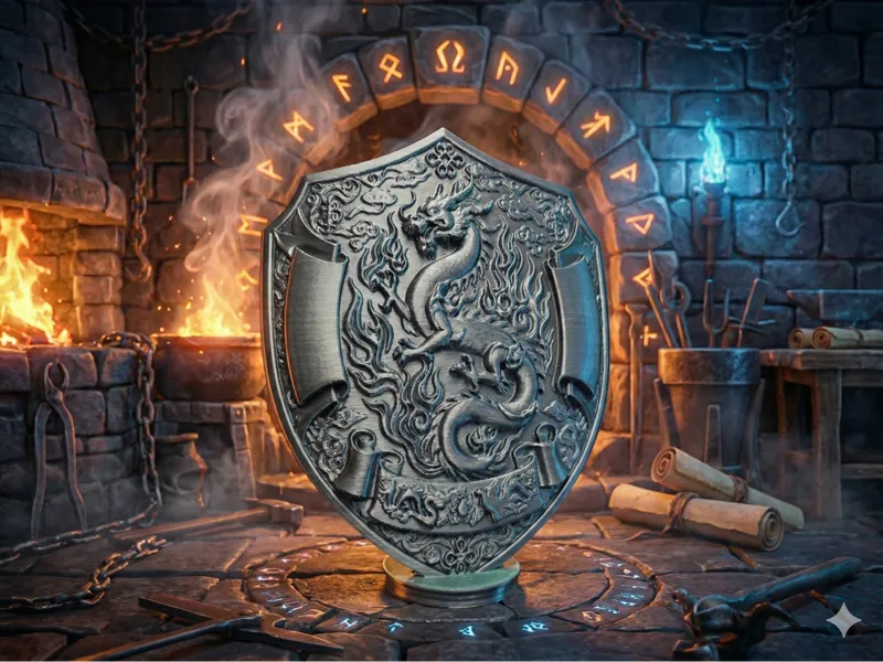 Mythical Chinese Dragon Shield | 东方神龙盾牌 Statue