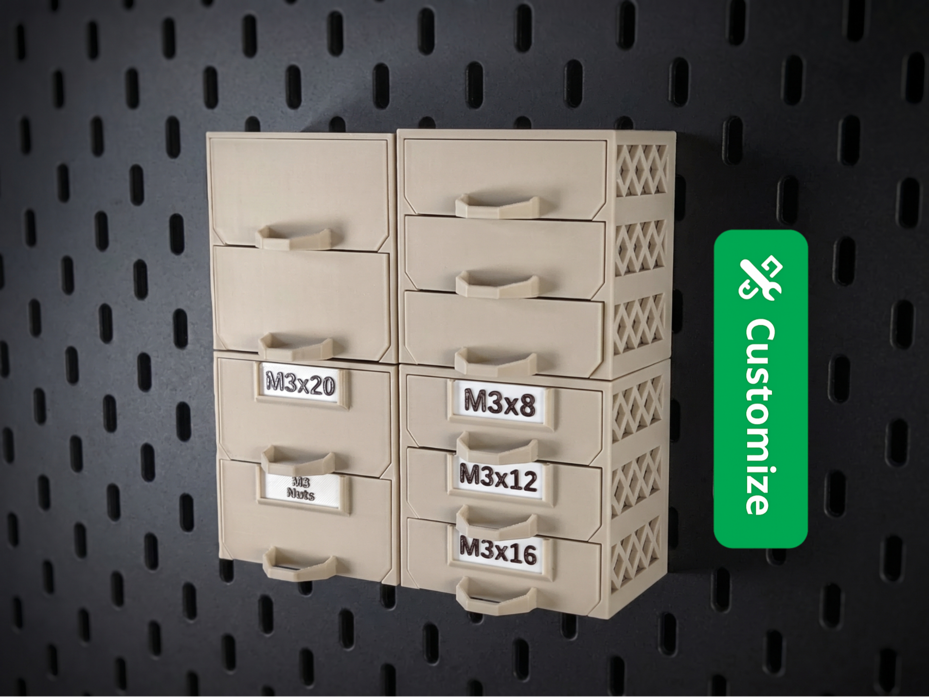 Modular Small Parts Drawers for Skadis 80mm