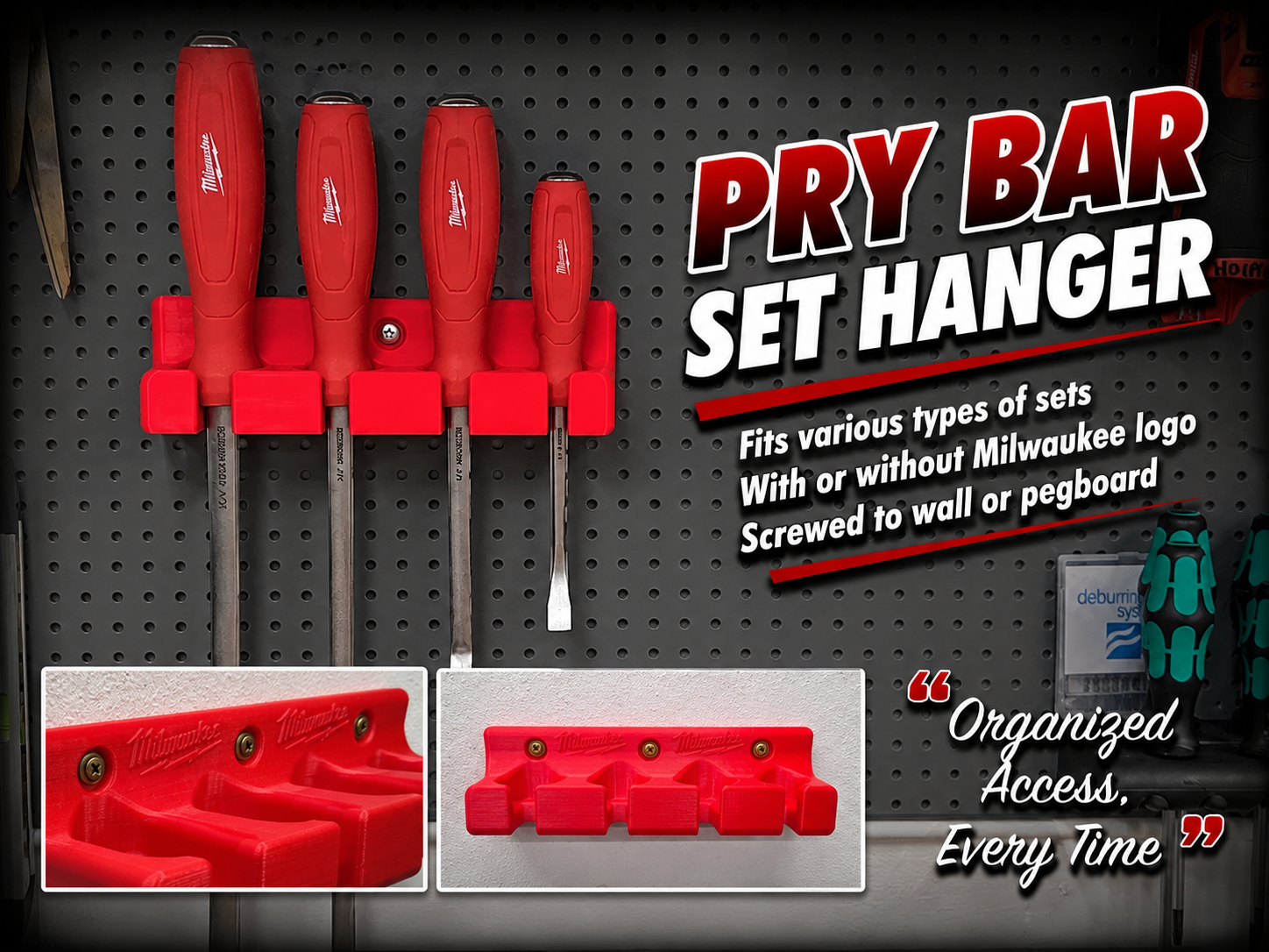 Milwaukee & other Pry Bar Wall or pegboard hanger