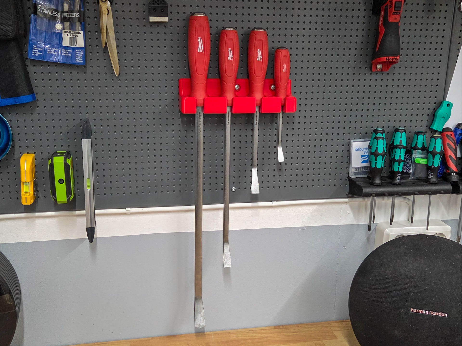 Wall or pegboard hanger for Milwuakee Pry Bar Set