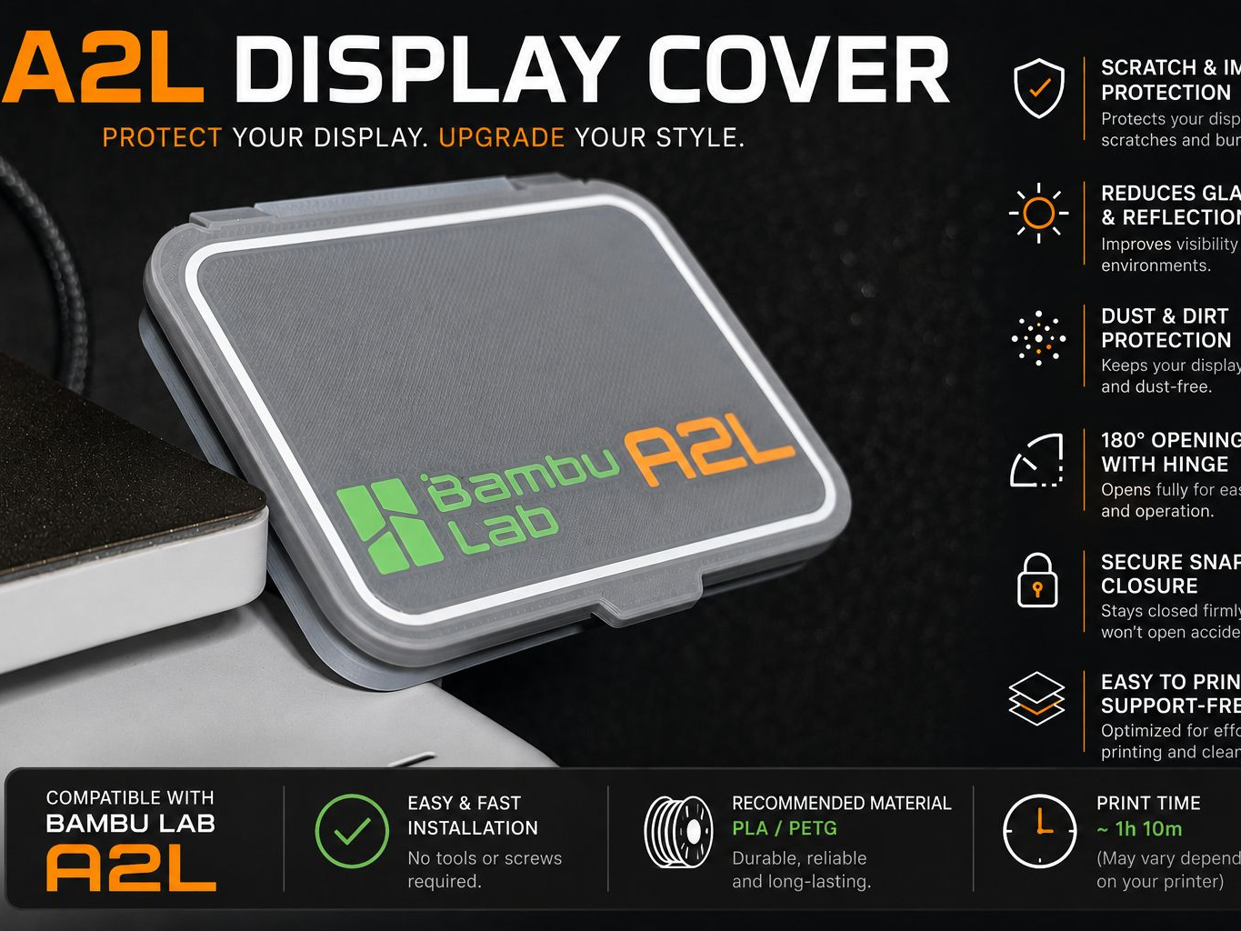 A2L Display Shield Flip Cover for Bambu Lab A2L