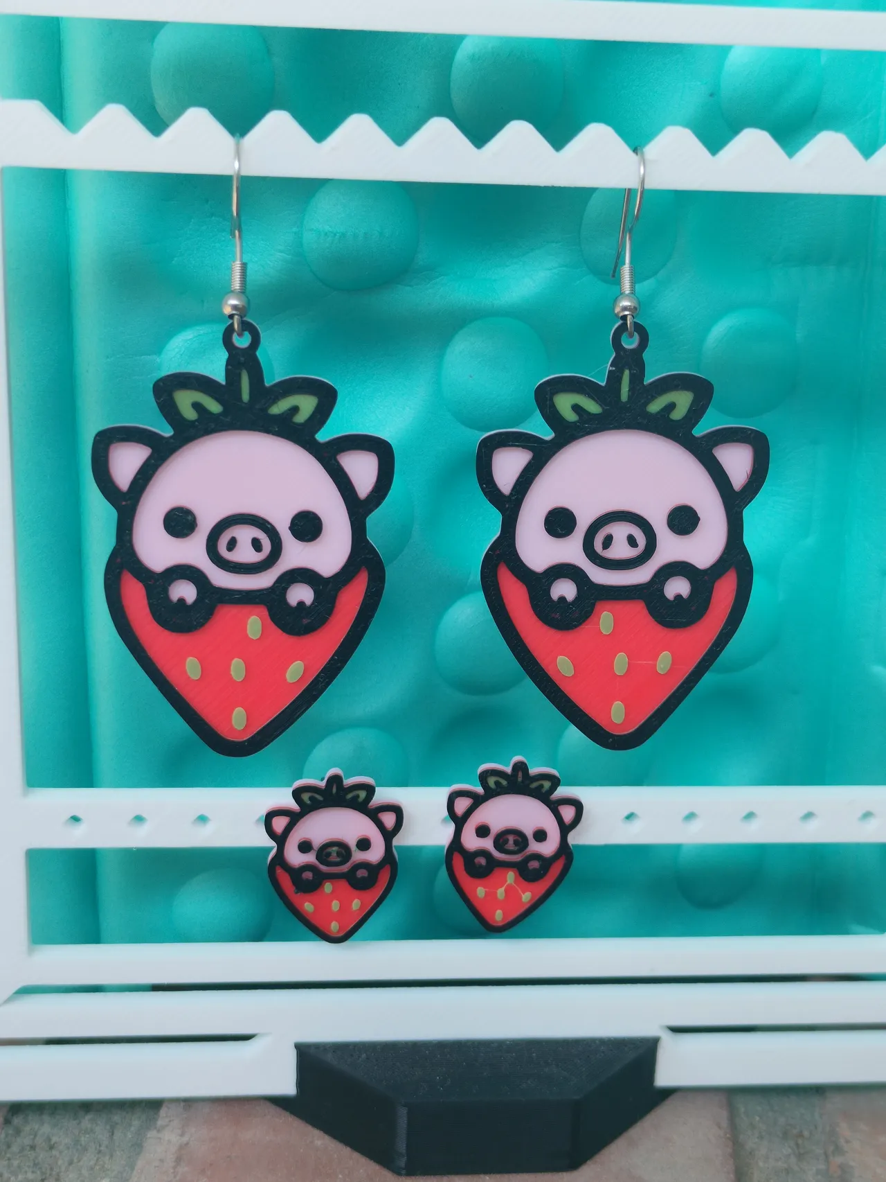Strawberry Piggy earrings - Pig & Fruit series view 3