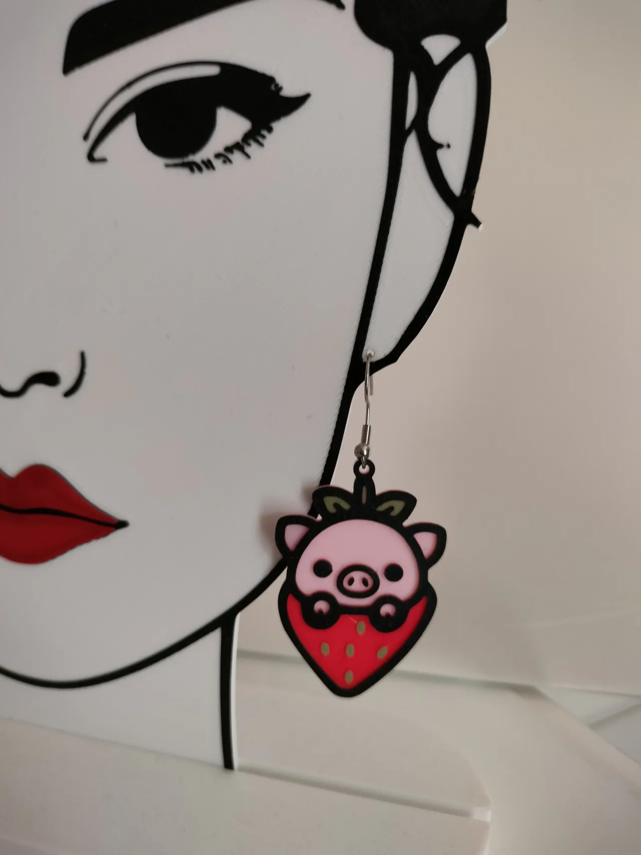 Strawberry Piggy earrings - Pig & Fruit series view 4