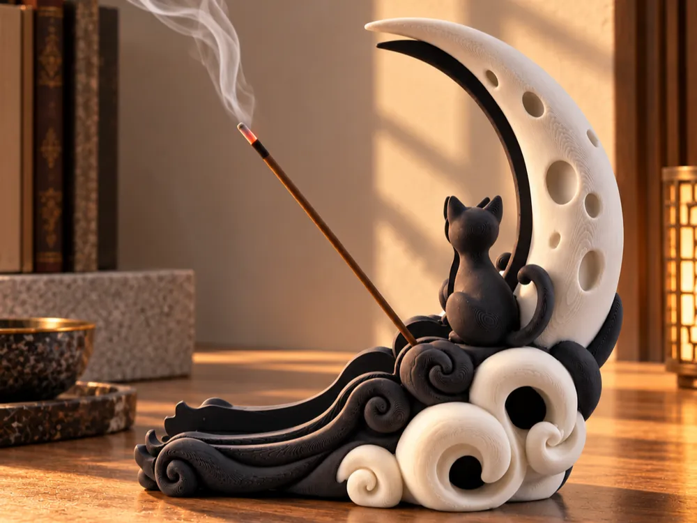 Moon Cat Incense Holder | Gothic Decor - Free 3D Print Model - MakerWorld