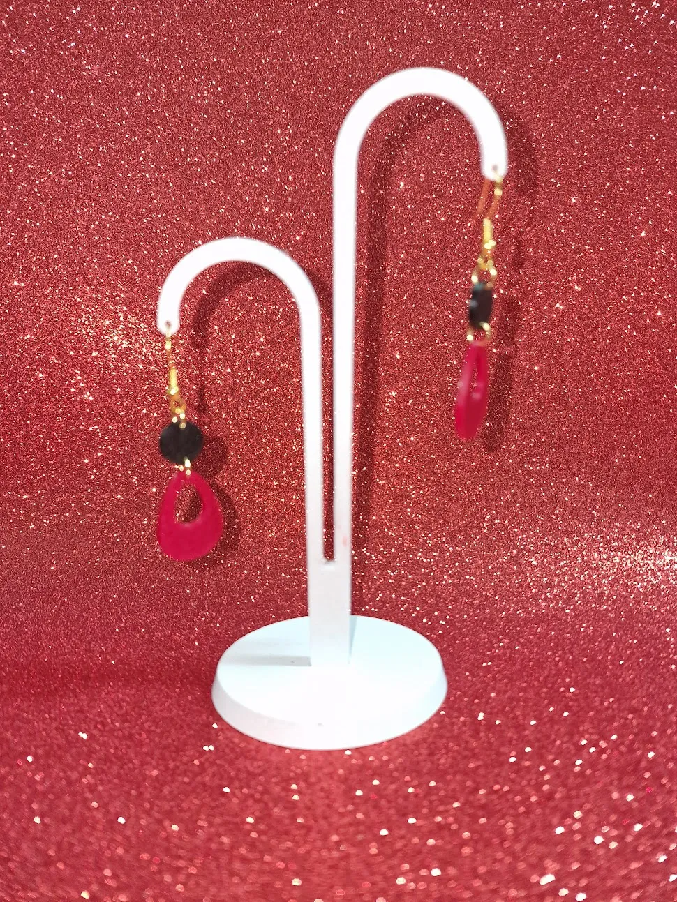 Red drop earrings view 3