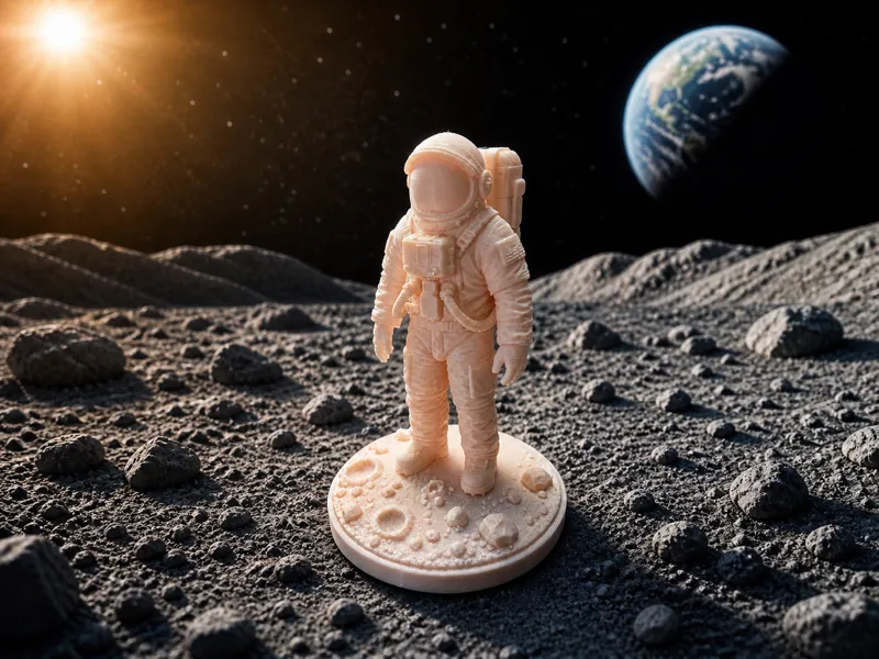 Astronautenfigur auf Mondbasis