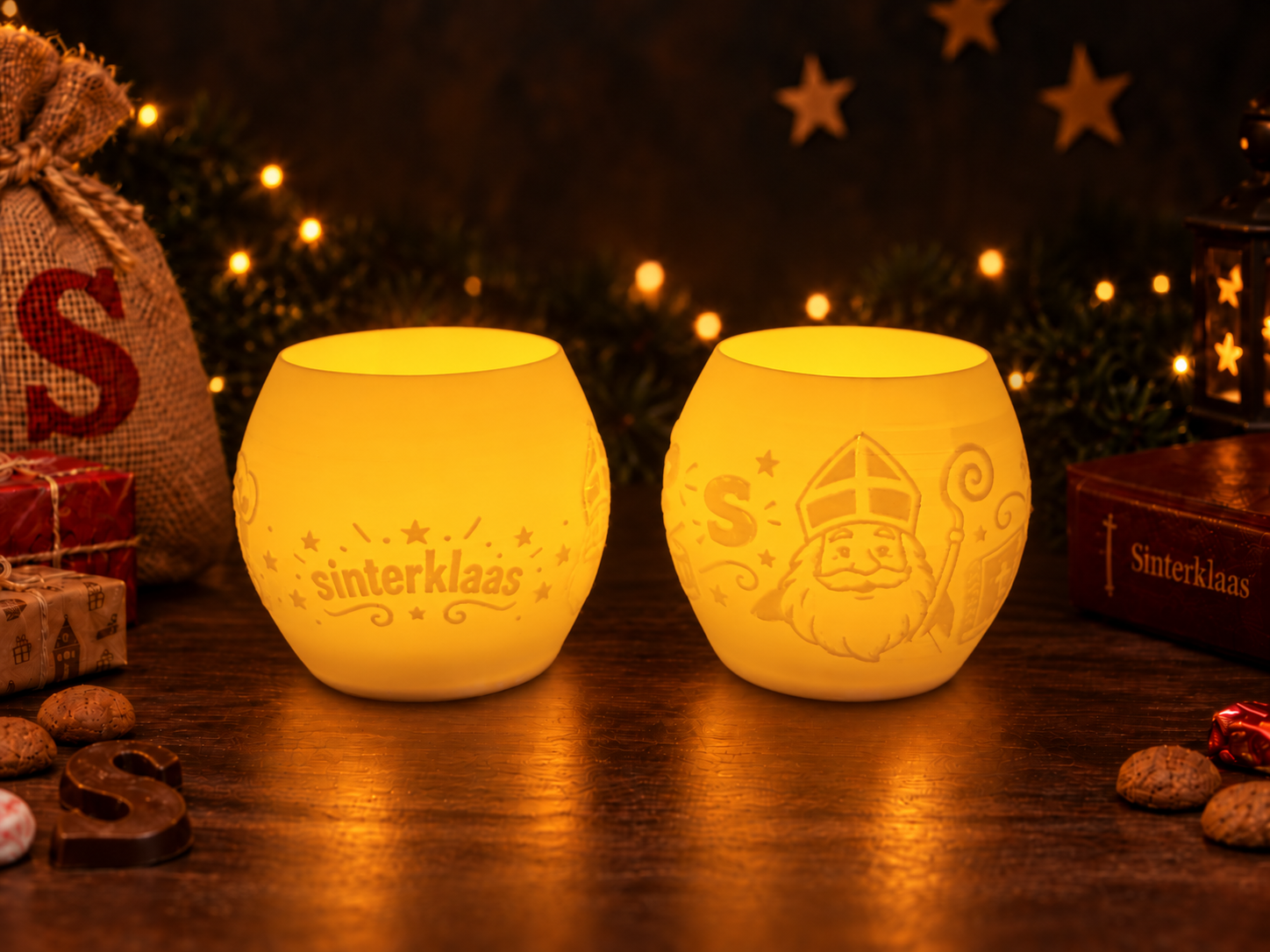 Sinterklaas theelichtouder bol - 2 varianten - 3D printed Decor, in stock in India
