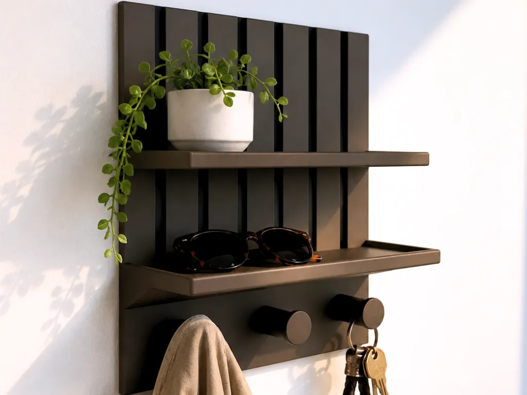 Wood Panel Entryway Organizer with Key Hooks view 3