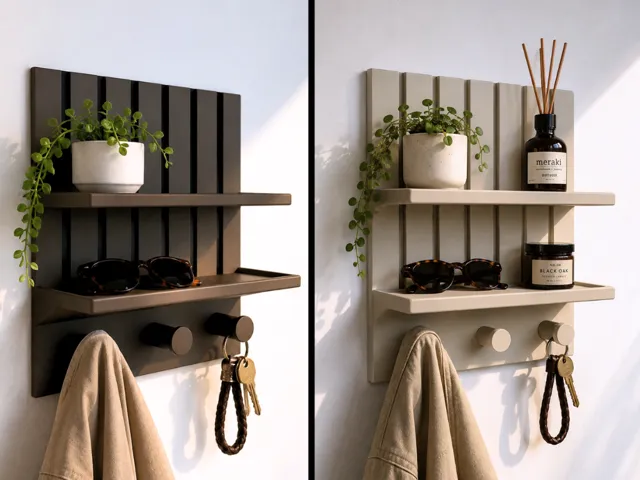 Wood Panel Entryway Organizer with Key Hooks