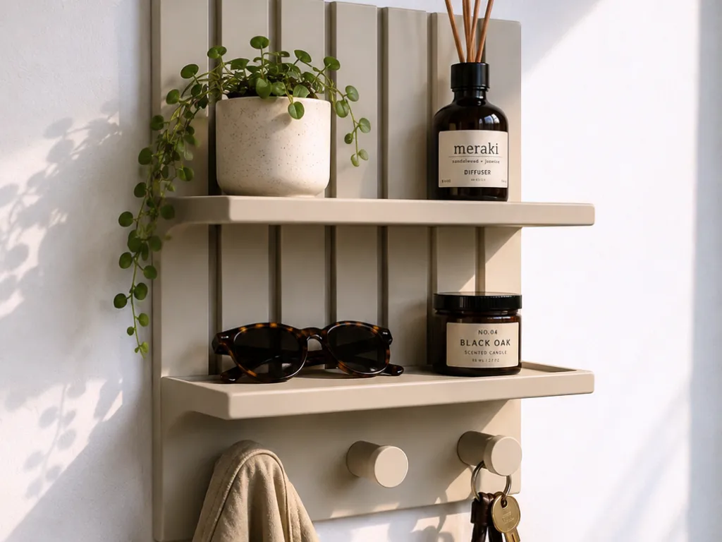 Wood Panel Entryway Organizer with Key Hooks view 2