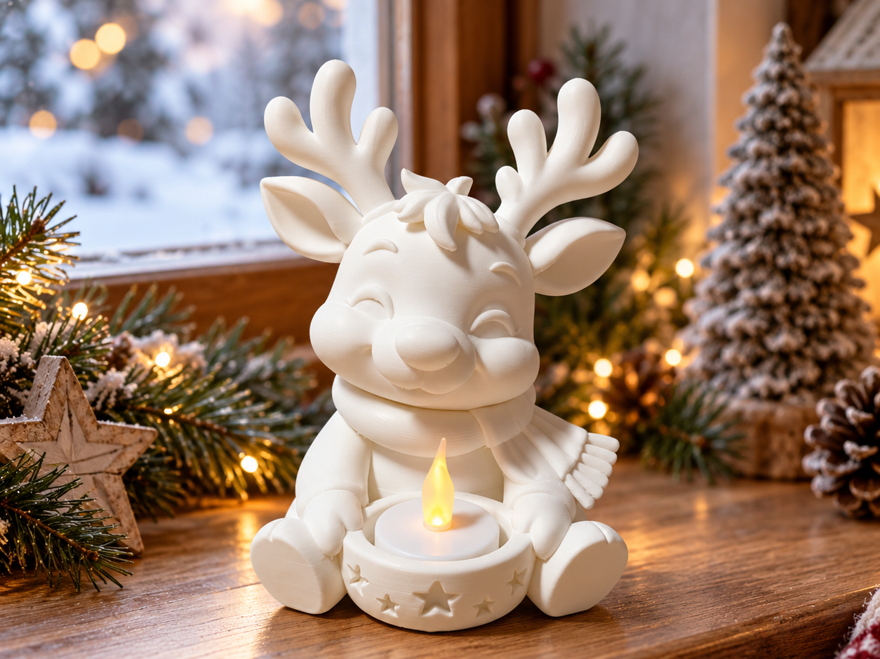 Encantador Portavelas LED de Reno Navideño