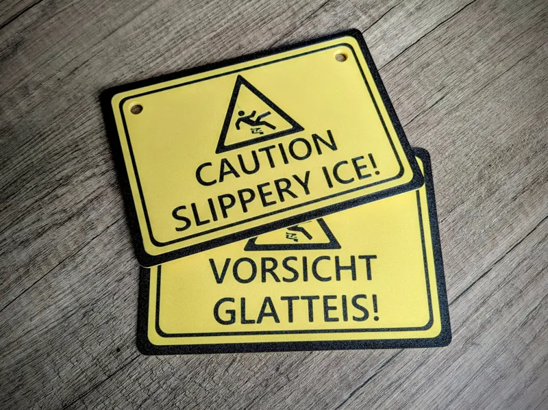 Warnschild - Caution Slipperly Ice! 