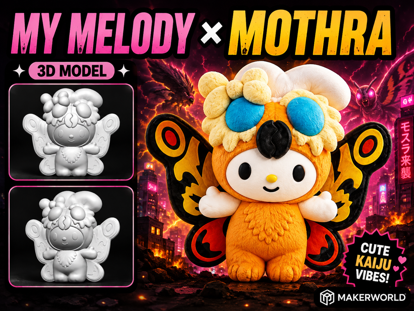 My Melody × Mothra – Cute Kaiju Mashup 3D model