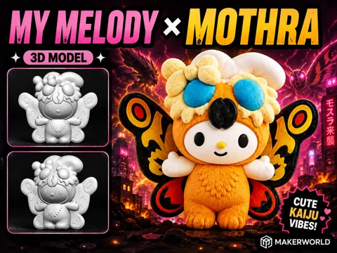 Modelo para impresión 3D: My Melody × Mothra – Cute Kaiju Mashup — referencia de MakerWorld