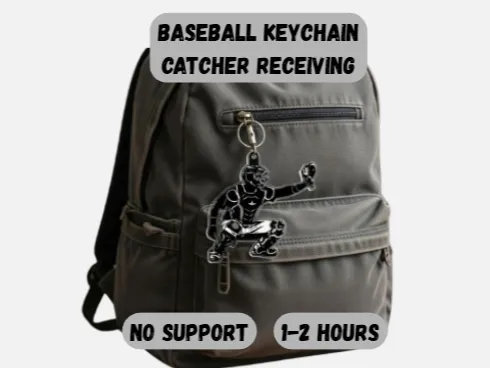 Baseball Keychain-Catcher Receiving Pitch